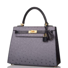 画像をギャラリービューアに読み込む, 【新品】エルメス ケリーセリエ25 |ホースシュー スタンプ (HSS)、バイカラー: グリ アゲートとブルー インディゴ、オーストリッチ レザー、ブラッシュ ゴールド ハードウェア