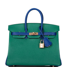 画像をギャラリービューアに読み込む, 【新品】エルメス 馬蹄型スタンプ(HSS) バイカラー ヴェール ヴァーティゴとブルー エレクトリック シェーブル バーキン 25cm ローズゴールド金具