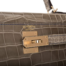 画像をギャラリービューアに読み込む, 【新品】エルメス ケリーセリエ28 |ホースシュー スタンプ (HSS)、グリ トゥルテレルとブルー サフィール、アリゲーター クロコダイル スキン、パーマブラス ハードウェア