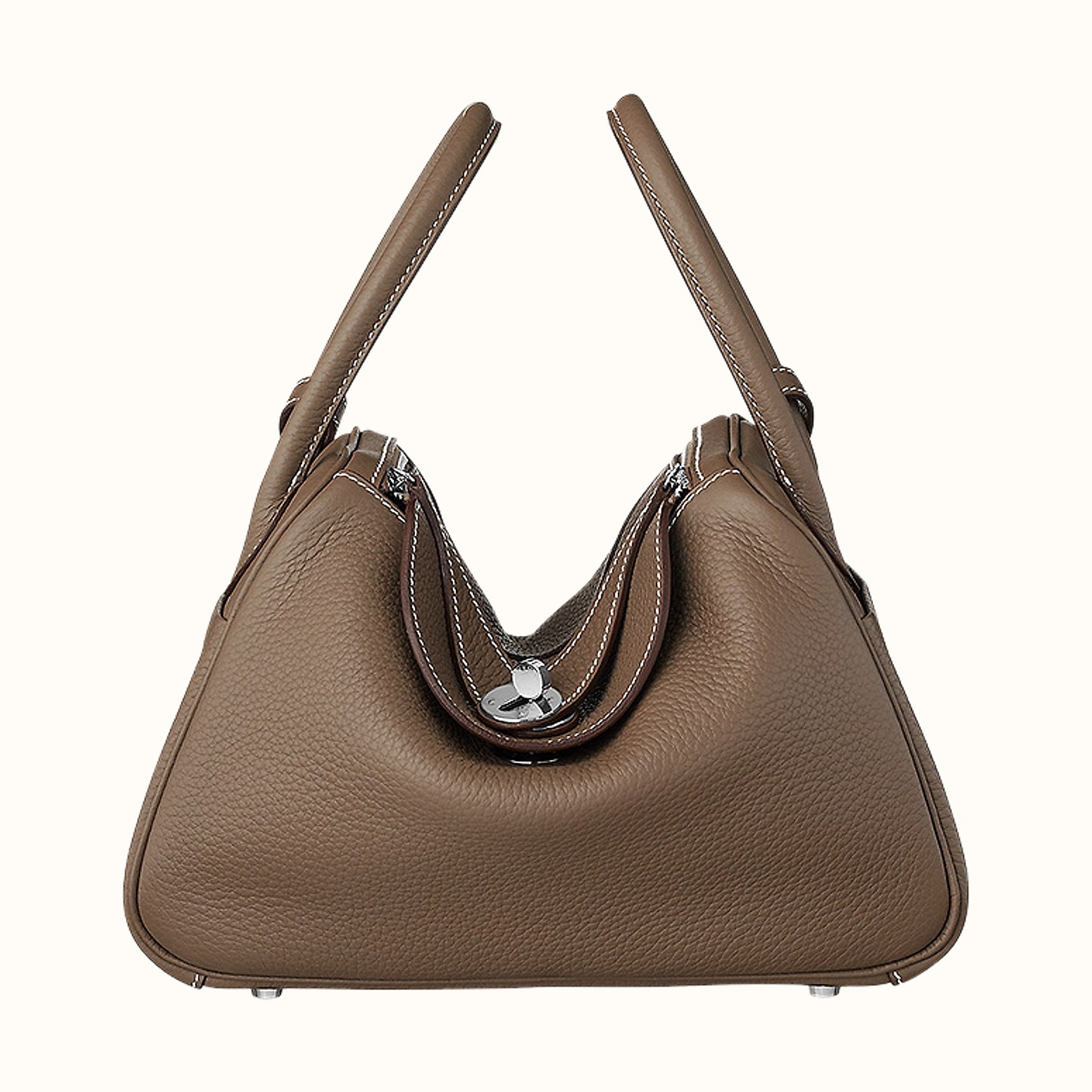Hermes Lindy Taurillon Clemence 26 Etain in Calfskin Leather with