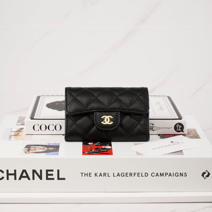[NEW] Chanel Classic Flap Card Holder | Grained Calfskin & Gold-Tone Metal Black