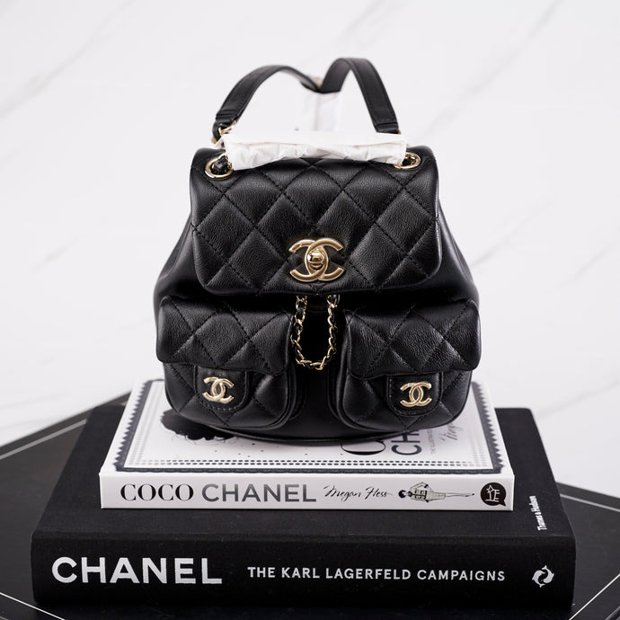 [NEW] Chanel 23A Small Backpack | Calfskin Black & Gold-Tone Metal