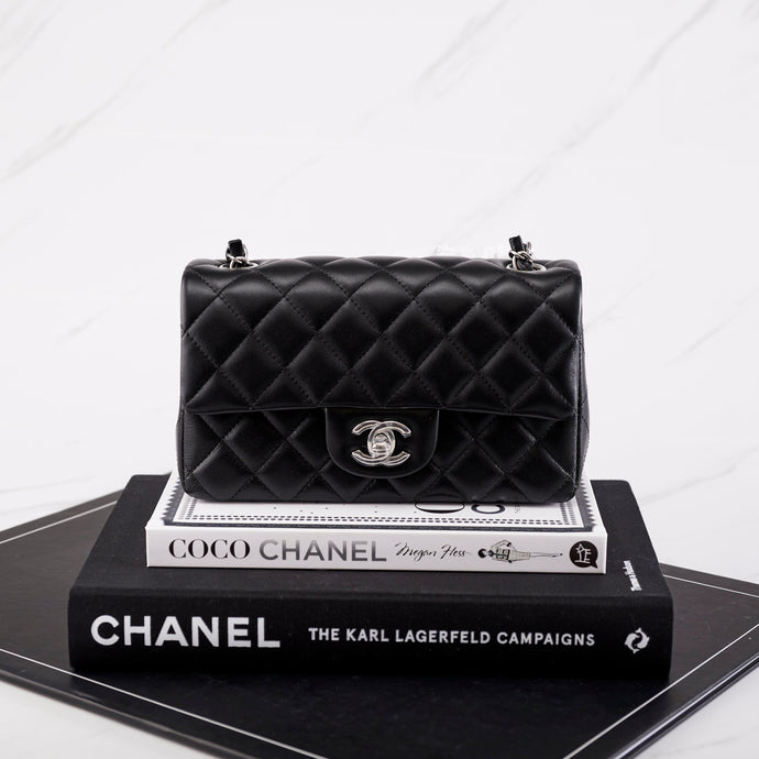 [NEW] Chanel Mini Rectangular Flap Bag | Lambskin Black & Silver-Tone Metal