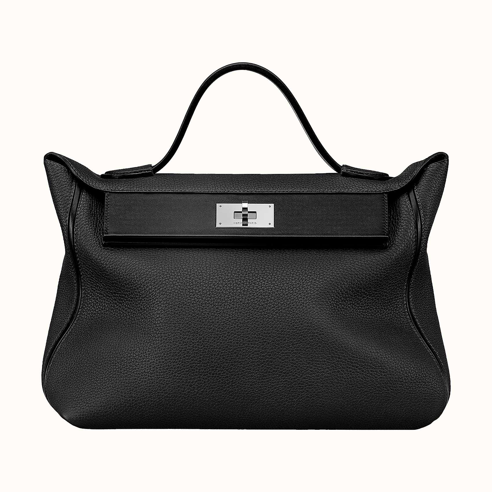 [New] Hermès 24/24 35 | Noir, Togo & Swift Leather, Palladium Hardware