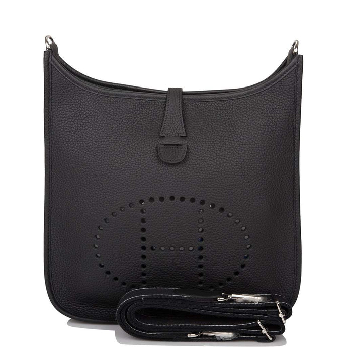 [New] Hermès Black Clemence Evelyne III PM Bag Palladium Hardware