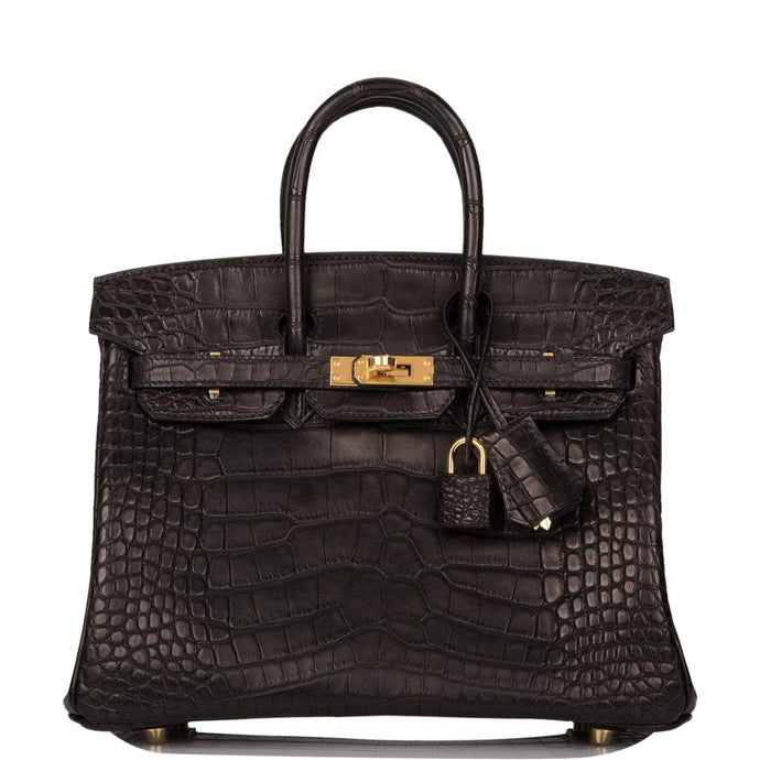 [New] Hermès Black Matte Alligator Birkin 25cm Gold Hardware