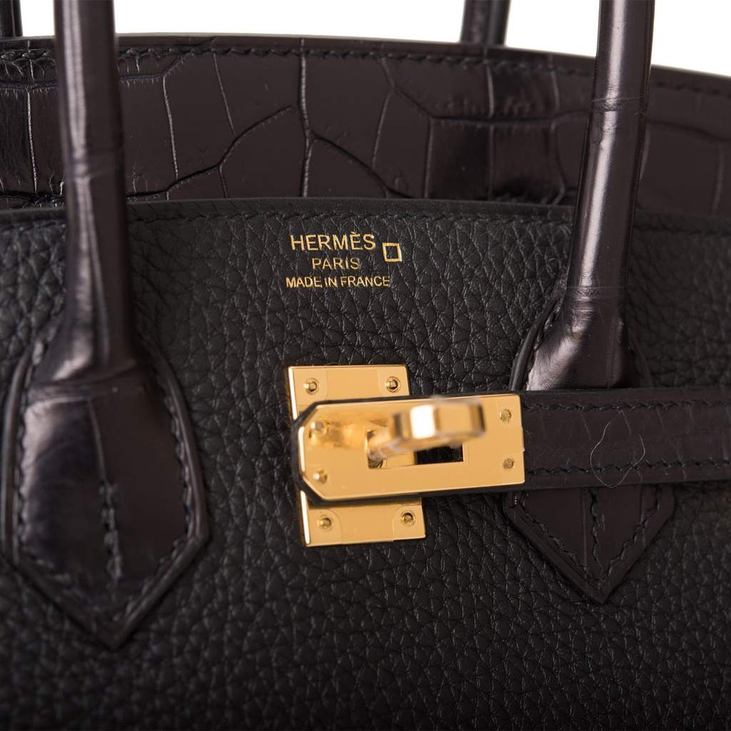 [New] Hermès Black Matte Alligator/Togo Birkin Touch 25cm Gold Hardware
