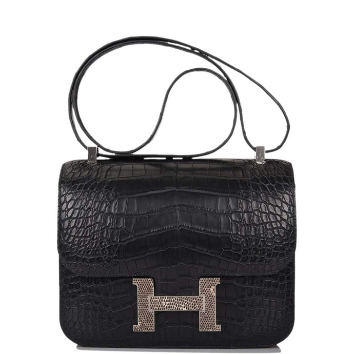 [New] Hermès Constance 24 | Black Matte Alligator and Ombre Lizard Marquette, Palladium Hardware