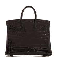 將圖片加載到圖庫查看器中， [New] Hermès Black Shiny Niloticus Crocodile Birkin 25cm Palladium Hardware
