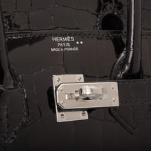 将图片加载到图库查看器中， [New] Hermès Black Shiny Niloticus Crocodile Birkin 25cm Palladium Hardware
