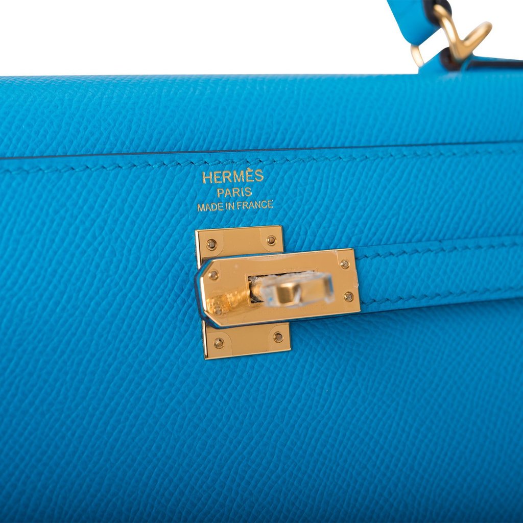 Hermès Kelly 28 Bleu Frida Sellier Veau Madame Gold Hardware GHW