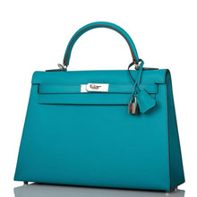 Load image into Gallery viewer, [NEW] Hermès Kelly Sellier 32 | Bleu Paon, Epsom Leather, Palladium Hardware
