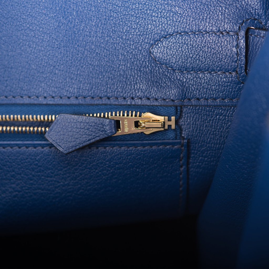 HERMES Birkin 25 Handbag Bleu Saphir Taurillon Novillo Leather