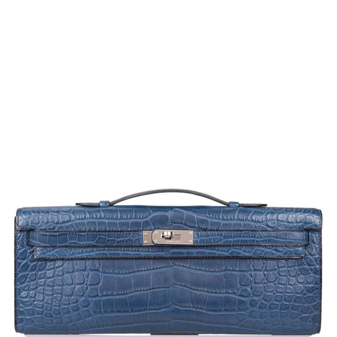 [Preloved - Mint] Hermès Kelly Cut | Bleu Tempete, Matte Alligator, Palladium Hardware
