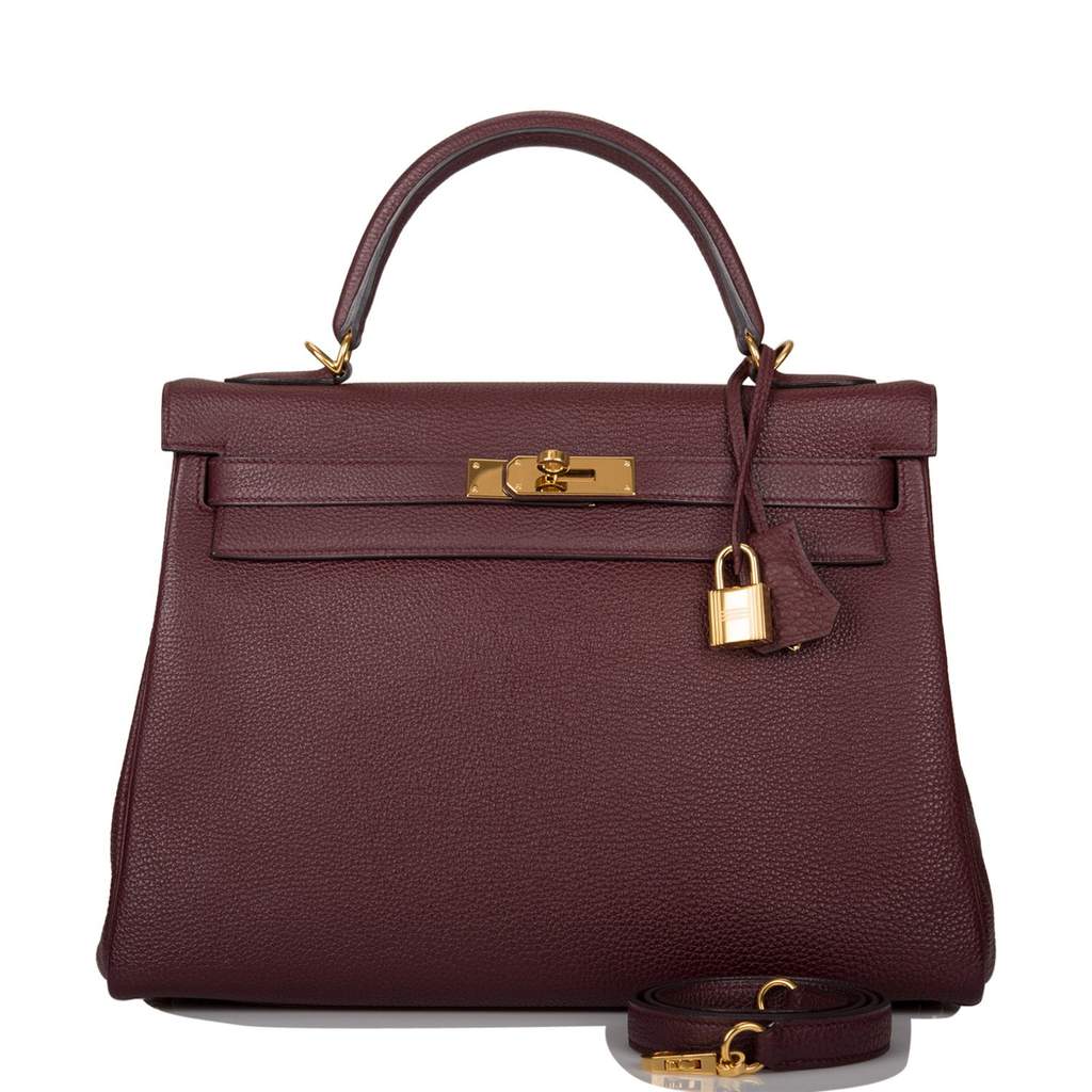 [NEW] Hermès Kelly Retourne 32 | Bordeaux, Togo Leather, Gold Hardware
