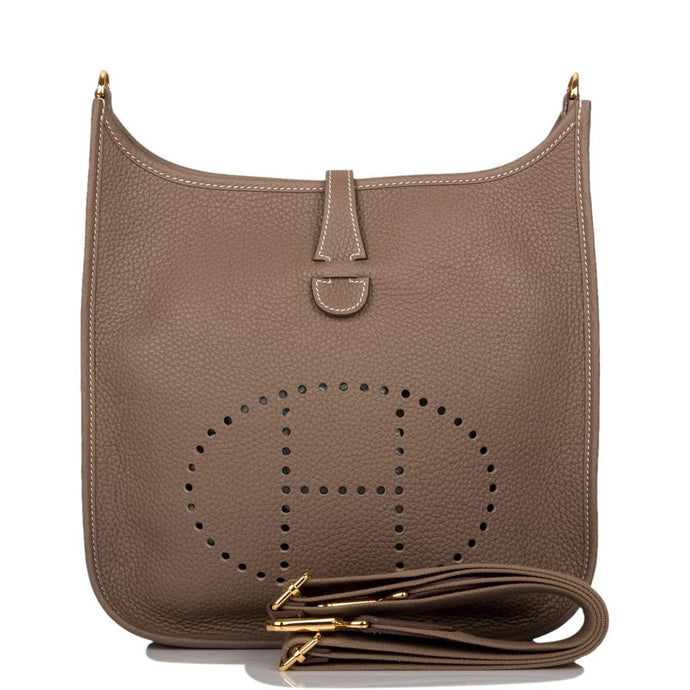 [New] Hermès Etoupe Clemence Evelyne III PM Bag Gold Hardware