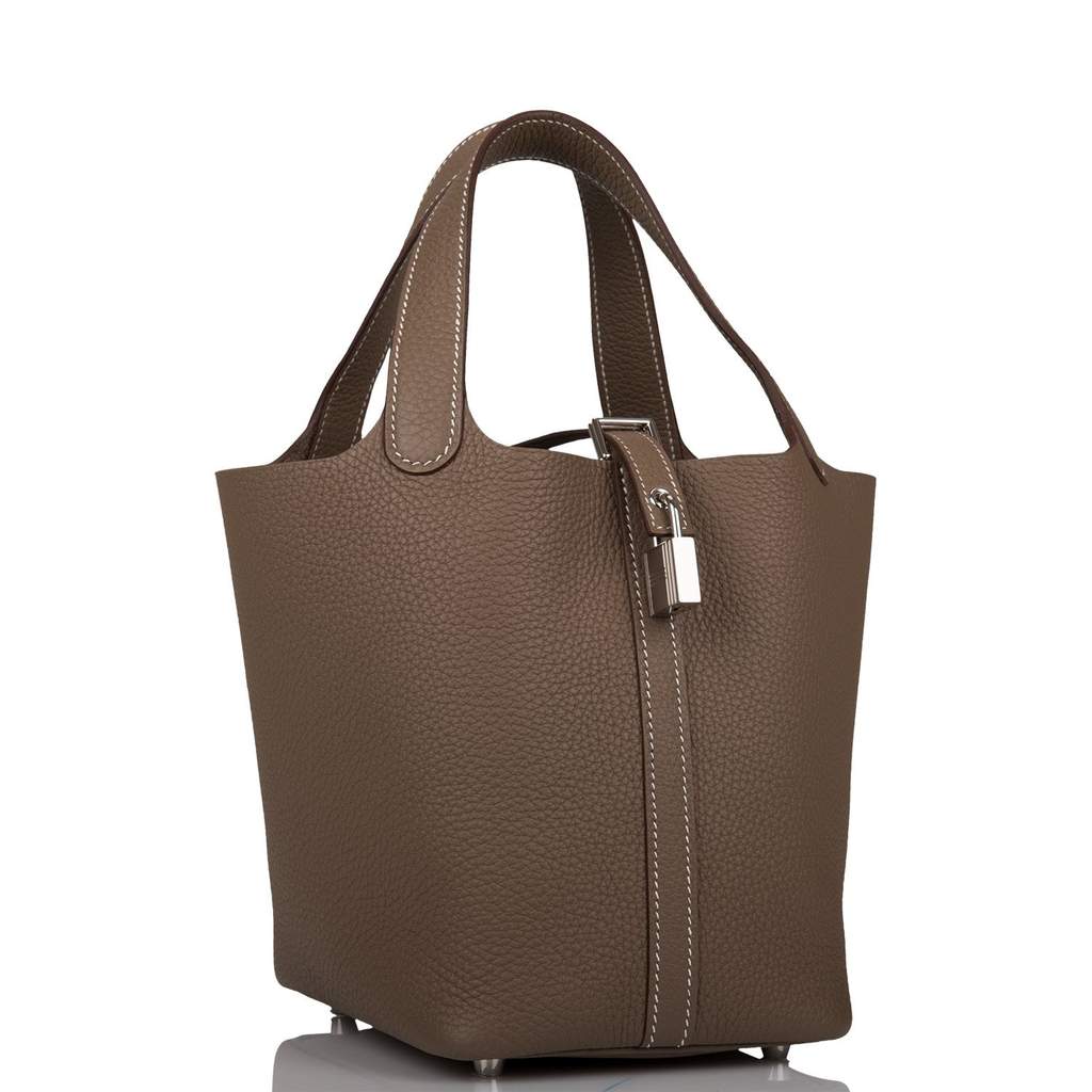 Hermès Picotin Lock 18 Bag In Etoupe Clemence With Palladium