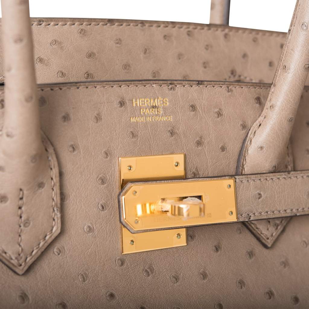 High Quality Hermes Mousse Grey France Ostrich Leather Birkin Bag 30cm