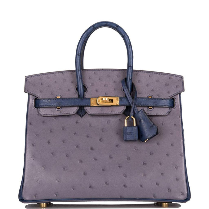 [New] Hermès HSS Bi-color Gris Agate and Bleu Iris Ostrich Birkin 25cm Gold Hardware