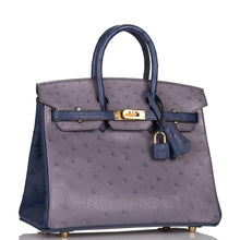 將圖片加載到圖庫查看器中， [New] Hermès HSS Bi-color Gris Agate and Bleu Iris Ostrich Birkin 25cm Gold Hardware
