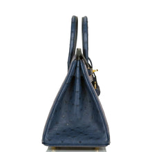 將圖片加載到圖庫查看器中， [New] Hermès HSS Bi-color Gris Agate and Bleu Iris Ostrich Birkin 25cm Gold Hardware
