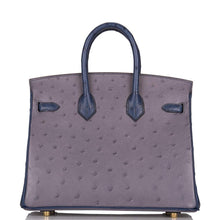 將圖片加載到圖庫查看器中， [New] Hermès HSS Bi-color Gris Agate and Bleu Iris Ostrich Birkin 25cm Gold Hardware
