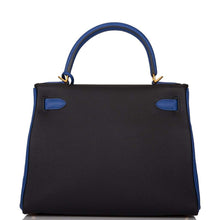 Load image into Gallery viewer, [NEW] Hermès Kelly Retourne 28 | Horseshoe Stamp (HSS), Bi-Color Black and Bleu Electric, Clemence Leather, Brushed Gold Hardware
