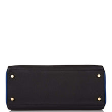 Load image into Gallery viewer, [NEW] Hermès Kelly Retourne 28 | Horseshoe Stamp (HSS), Bi-Color Black and Bleu Electric, Clemence Leather, Brushed Gold Hardware
