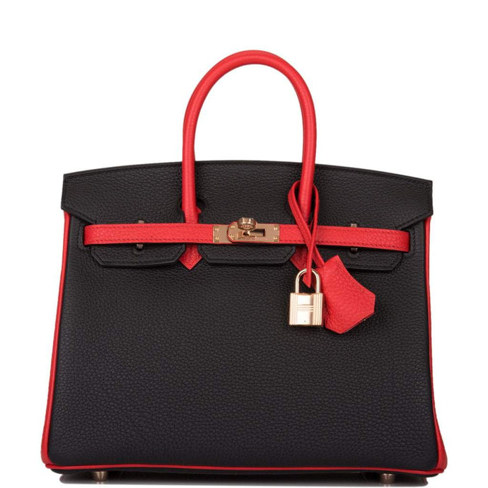 [New] Hermès Horseshoe Stamp (HSS) Bi-Color Black and Rouge de Coeur Togo Birkin 25cm Gold Hardware
