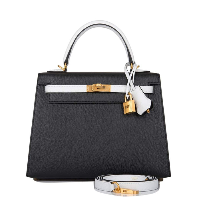 [NEW] Hermès Kelly Sellier 25 | Horseshoe Stamp (HSS), Bi-Color Noir and Blanc, Epsom Leather, Brushed Gold Hardware