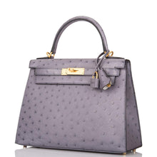 Load image into Gallery viewer, [NEW] Hermès Kelly Sellier 28 | Horseshoe Stamp (HSS), Bi-Color Gris Agate Ostrich &amp; Gris Perle Togo Leather, Brushed Gold Hardware

