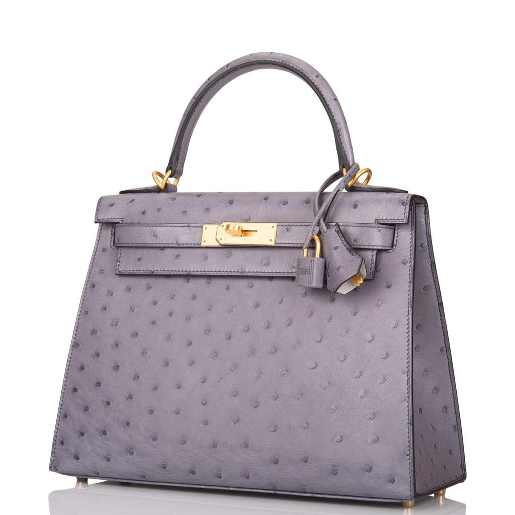 [NEW] Hermès Kelly Sellier 28 | Horseshoe Stamp (HSS), Bi-Color Gris Agate  Ostrich & Gris Perle Togo Leather, Brushed Gold Hardware