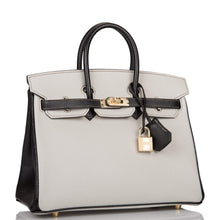 Load image into Gallery viewer, [New] Hermès Horseshoe Stamp (HSS) Bi-Color Gris Perle and Black Chevre Birkin 25cm Permabrass Hardware
