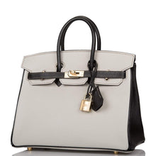 Load image into Gallery viewer, [New] Hermès Horseshoe Stamp (HSS) Bi-Color Gris Perle and Black Chevre Birkin 25cm Permabrass Hardware

