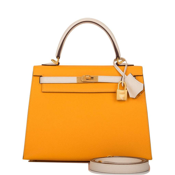 [NEW] Hermès Kelly Sellier 25 | Horseshoe Stamp (HSS), Bi-Color Jaune d'Or and Craie, Epsom Leather, Brushed Gold Hardware