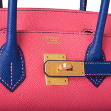 Muatkan imej ke dalam penonton Galeri, [New] Hermès Birkin 30 Horseshoe Stamp (HSS) | Bi-Color: Rose Azalee and Bleu Electric, Epsom Leather, Brushed Gold Hardware
