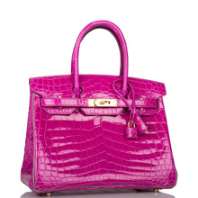 Load image into Gallery viewer, [New] Hermès Birkin 30 Horseshoe Stamp (HSS) | Bi-Color: Rose Scheherazade and Gris, Shiny Niloticus Crocodile, Gold Hardware
