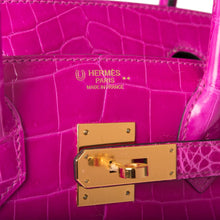 Muatkan imej ke dalam penonton Galeri, [New] Hermès Birkin 30 Horseshoe Stamp (HSS) | Bi-Color: Rose Scheherazade and Gris, Shiny Niloticus Crocodile, Gold Hardware
