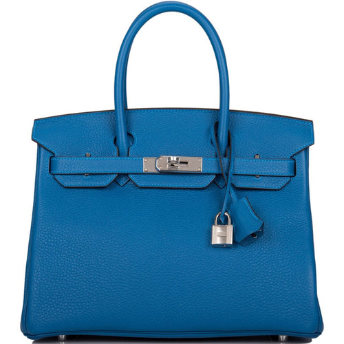 Hermes Birkin Bag 25cm HSS White Blue Nuit Clemence Brushed Palladium  Hardware