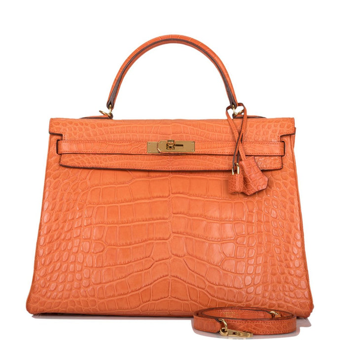 [Preloved] Hermès Kelly Retourne 35 | Orange Poppy, Matte Alligator Leather, Gold Hardware
