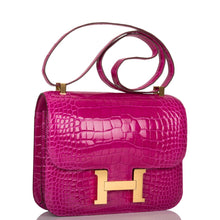Load image into Gallery viewer, [New] Hermès Constance 24 | Rose Scheherazade Shiny, Niloticius Crocodile Skin, Gold Hardware
