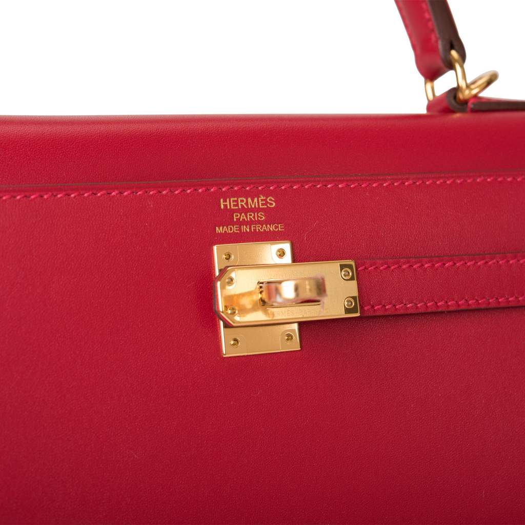NEW] Hermès Kelly Sellier 25  Rouge Vif, Tadelakt Leather, Gold