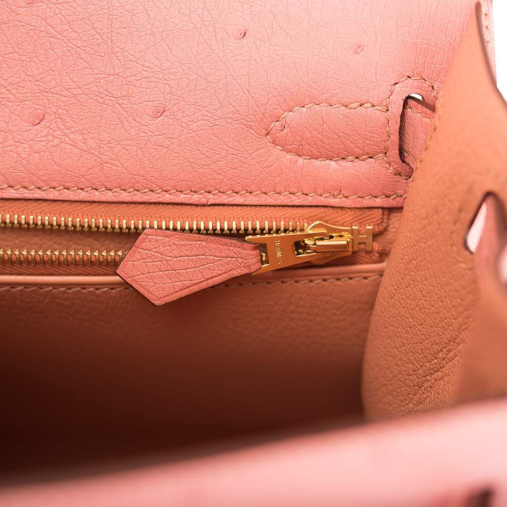 Hermes Kelly Sellier 25 Terre Cuite Ostrich Gold Hardware Handbag – MAISON  de LUXE