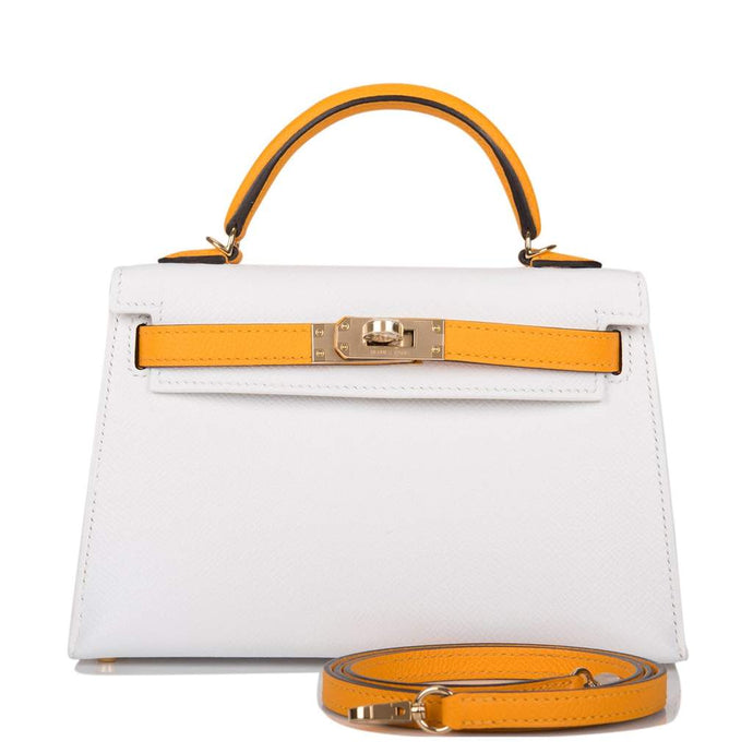 [NEW] Hermès Kelly Mini II Sellier 20 | Horseshoe Stamp (HSS), Bi-Color: Blanc/White and Jaune D'Or, Permabrass Hardware