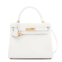Load image into Gallery viewer, [NEW] Hermès Kelly Retourne 28 HSS | Bi Color: Blanc and Gris Asphalte, Clemence Leather, Gold Hardware
