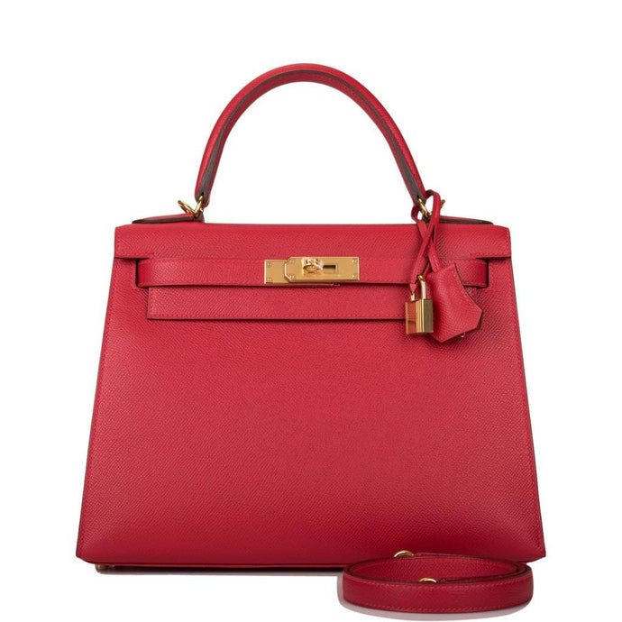 <transcy>[BARU] Hermès Kelly Sellier 28 | Perkakasan Emas Rouge Casaque Epsom</transcy>
