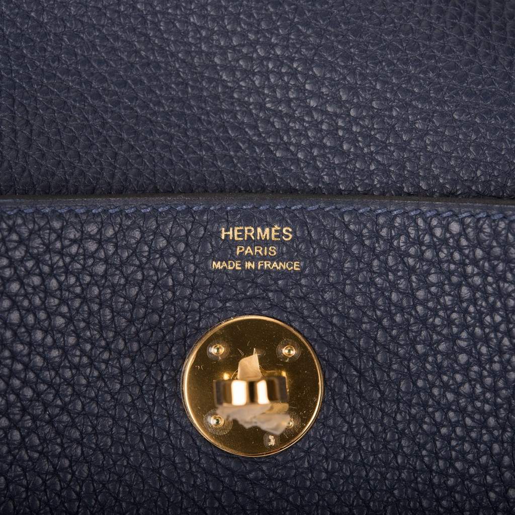 Hermes Lindy Bag 26cm Blue Nuit Clemence Gold Hardware