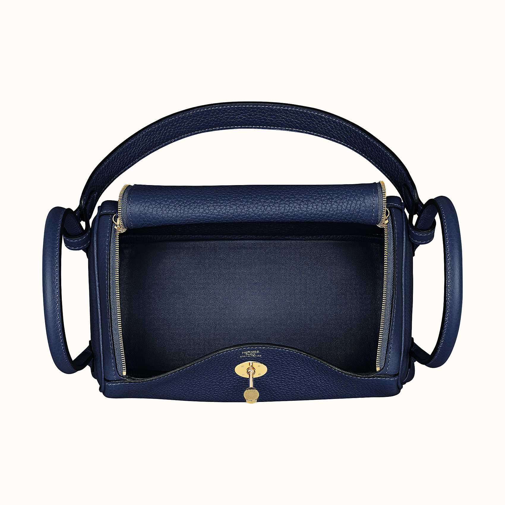 Hermes Lindy bag 26 Blue nuit Clemence leather Gold hardware